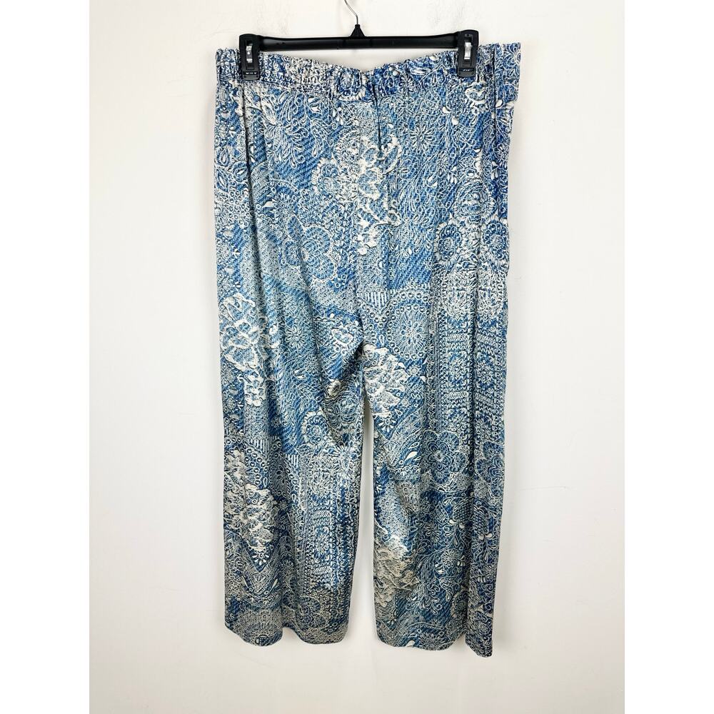 Johnny Was Lauchlen Wide Leg Silk Pants Denim Printed Satin Resort Blue XL NWT - Picture 7 of 12